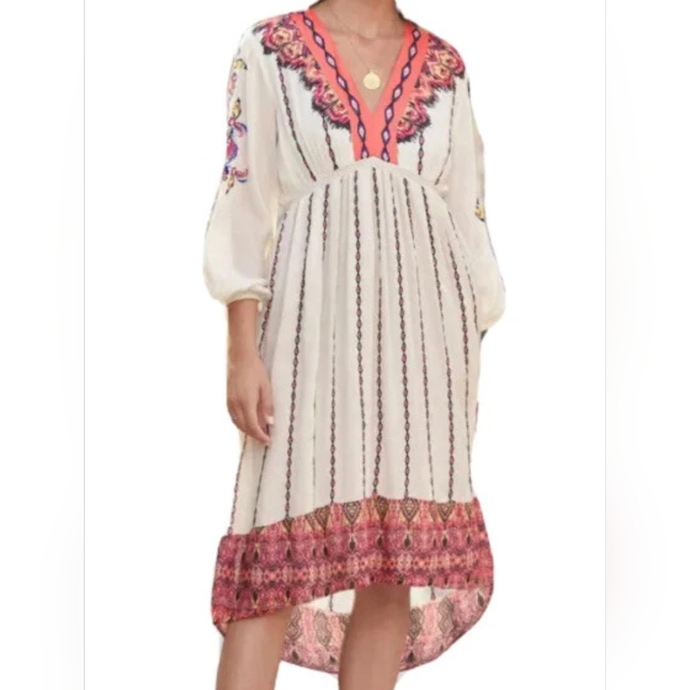 Sundance Amrita Story White Folklore Midi Dress Size Medium